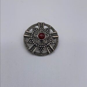Sterling Silver .925 Vintage Silver and Red Brooch